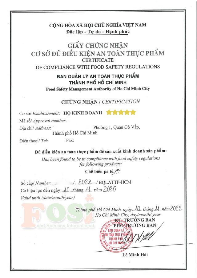 đăng ký giấy phép an toàn vệ sinh thực phẩm